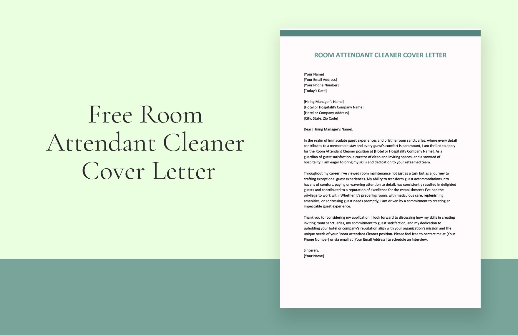 Room Attendant Cleaner Cover Letter