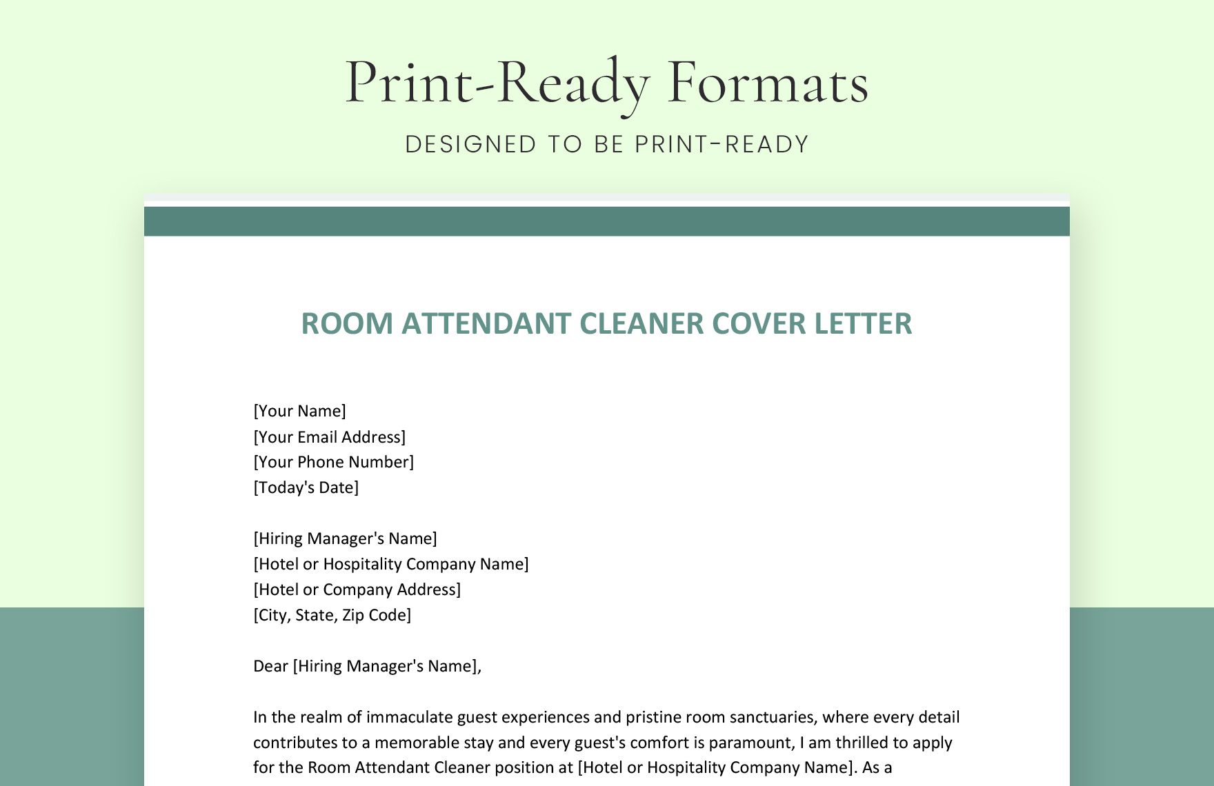 Room Attendant Cleaner Cover Letter