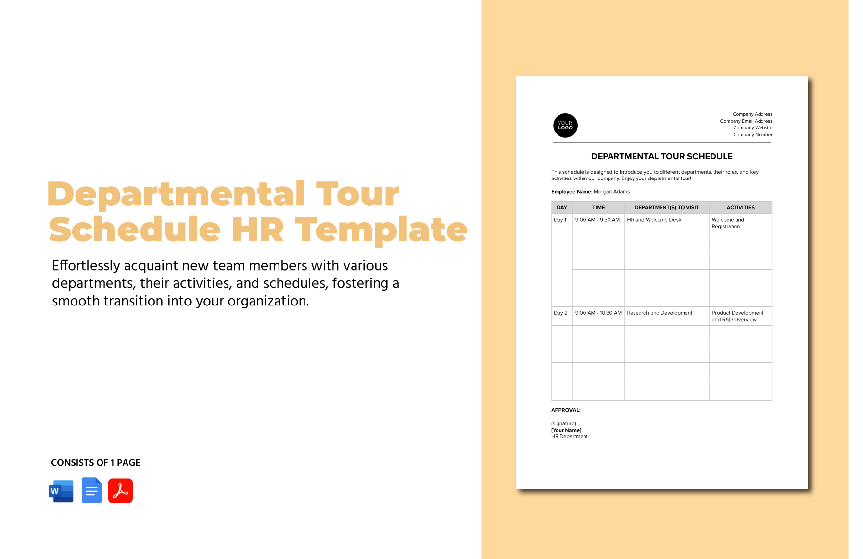 Departmental Tour Schedule HR Template in Word, Google Docs, PDF