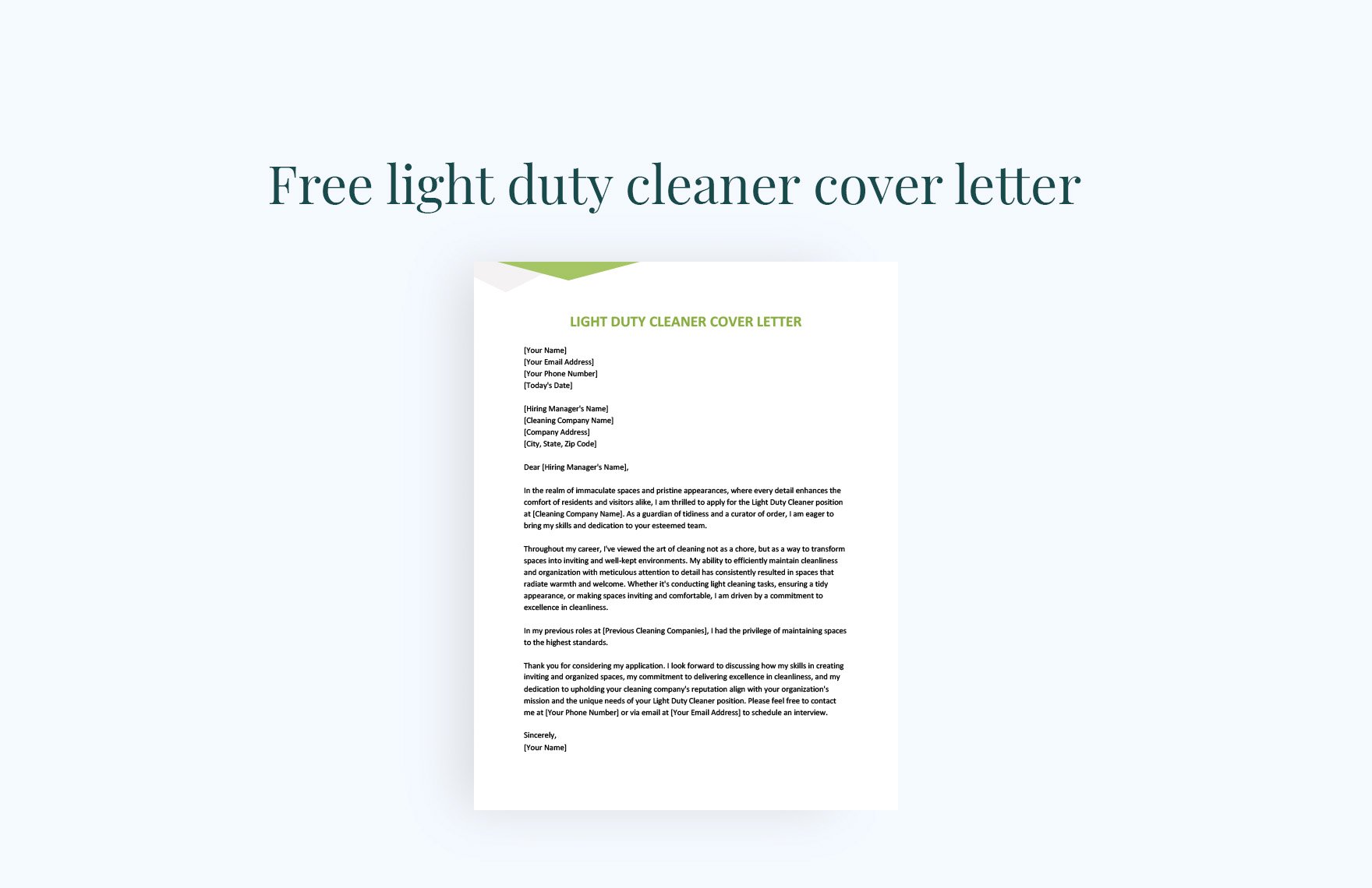 Light Duty Cleaner Cover Letter
