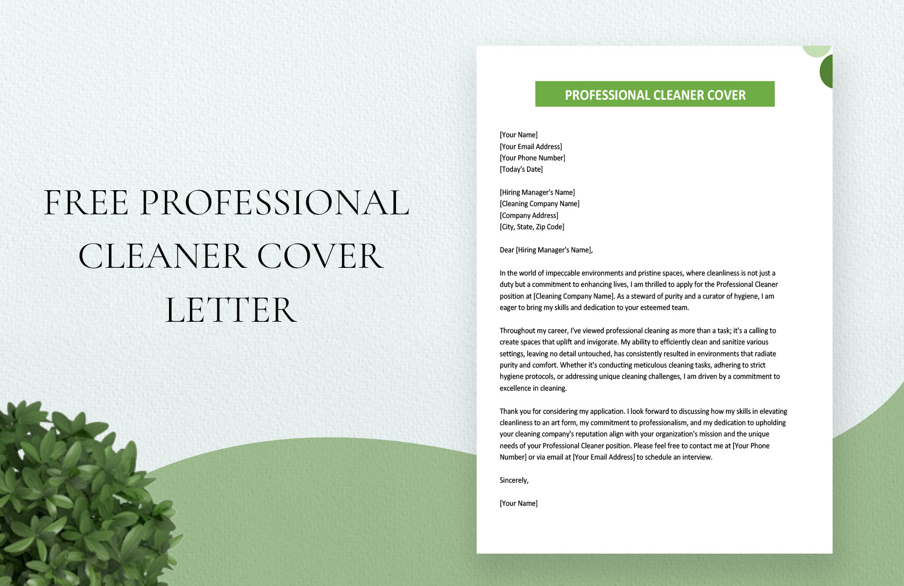 Professional Cleaner Cover Letter
