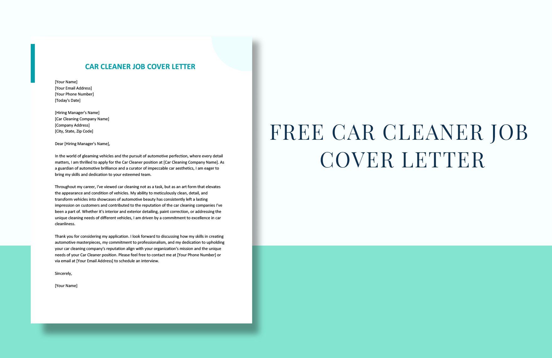 Car Cleaner Job Cover Letter