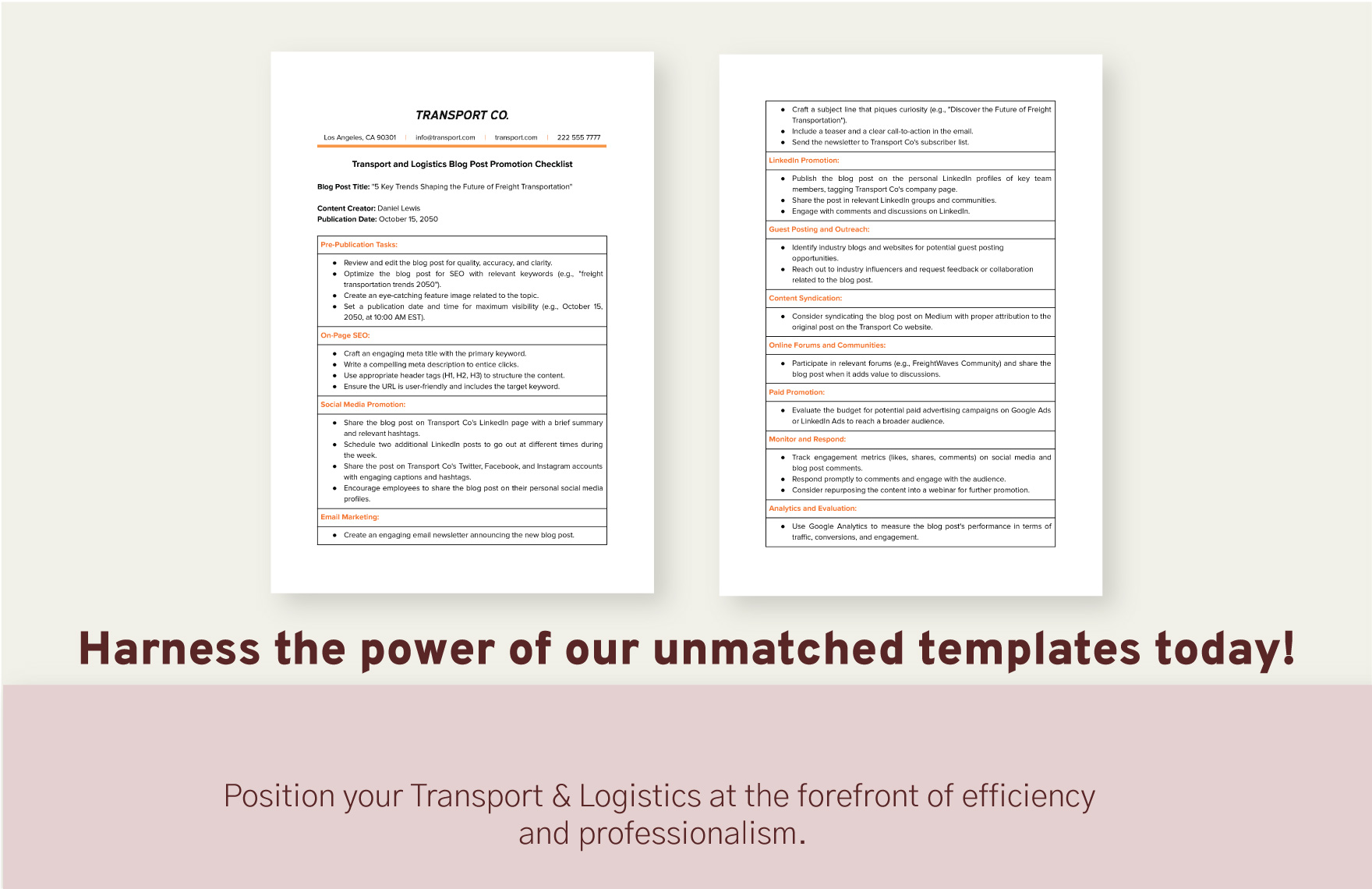 Transport and Logistics Blog Post Promotion Checklist Template