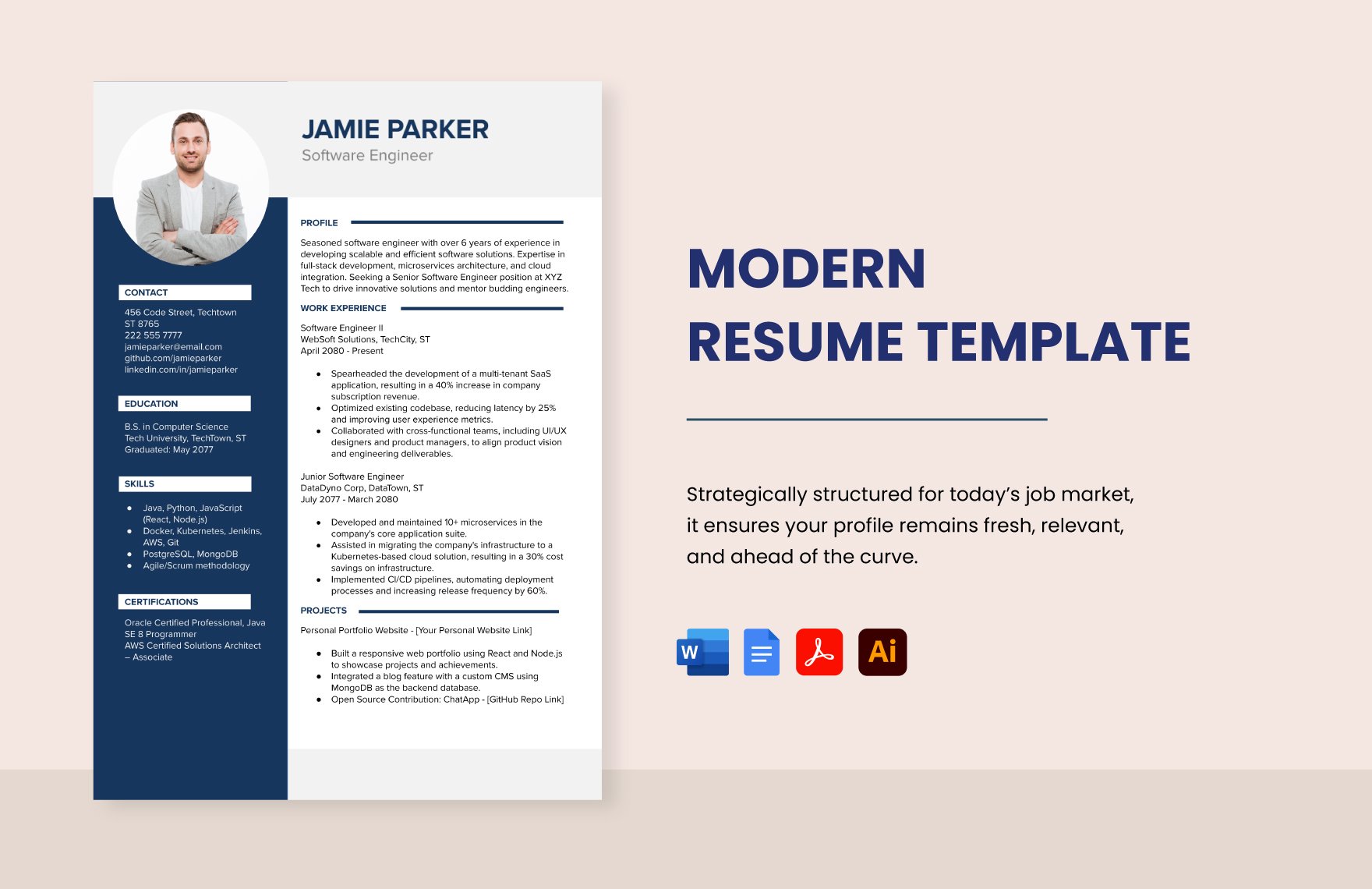 Free Modern Resume Template in Word, Google Docs, PDF, Illustrator