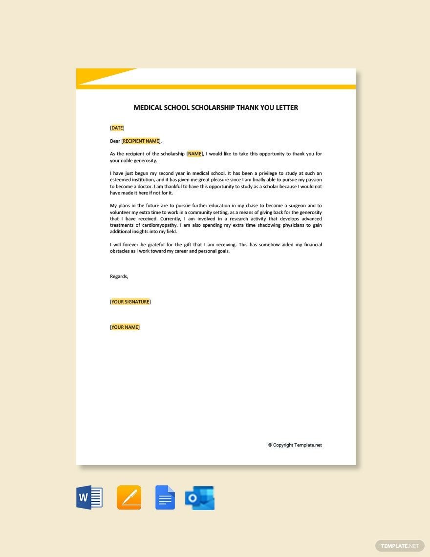 Free Medical School Scholarship Thank You Letter Template