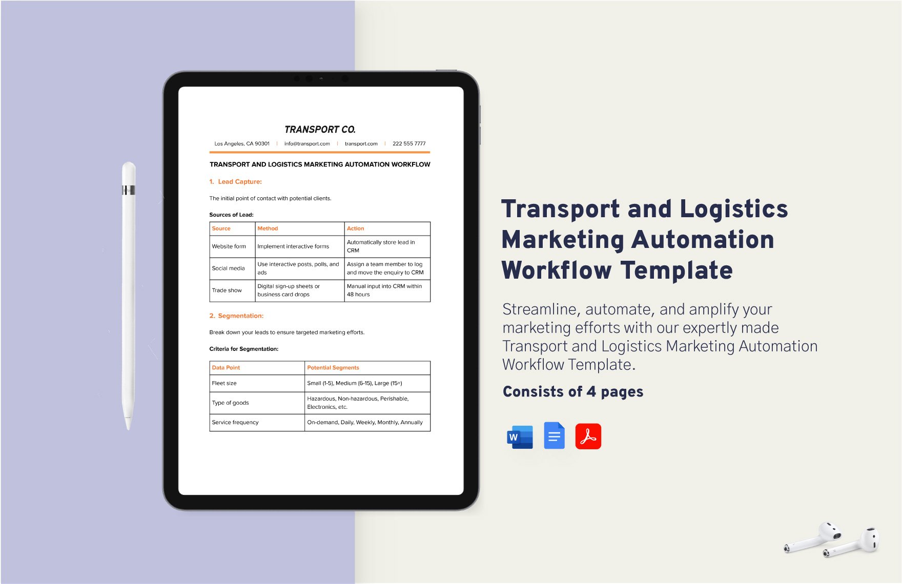 Transport and Logistics Marketing Automation Workflow Template in Word, Google Docs, PDF
