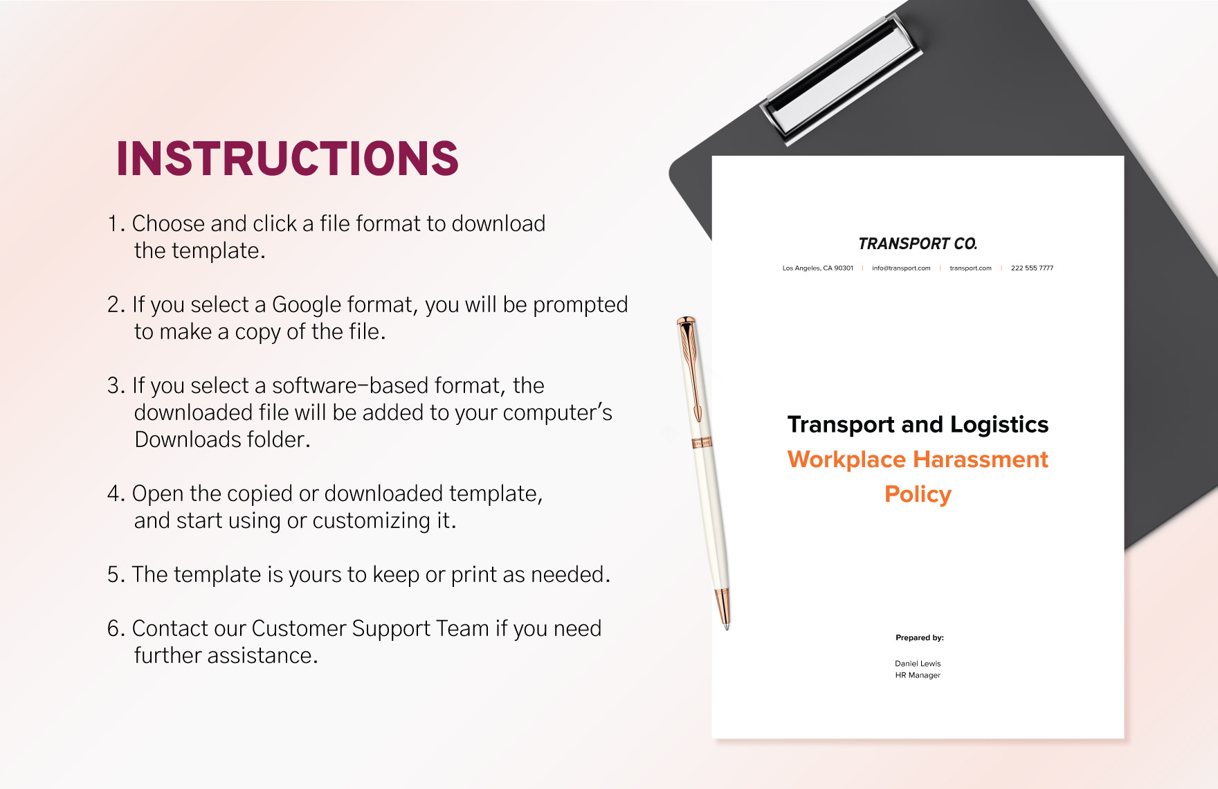 Transport and Logistics Workplace Harassment Policy Template