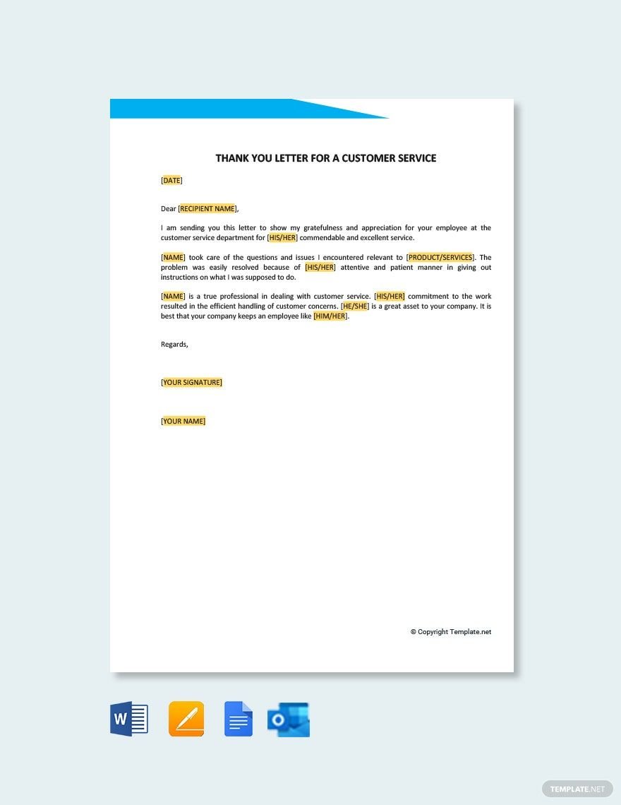 Free Thank You Letter For A Customer Service Template