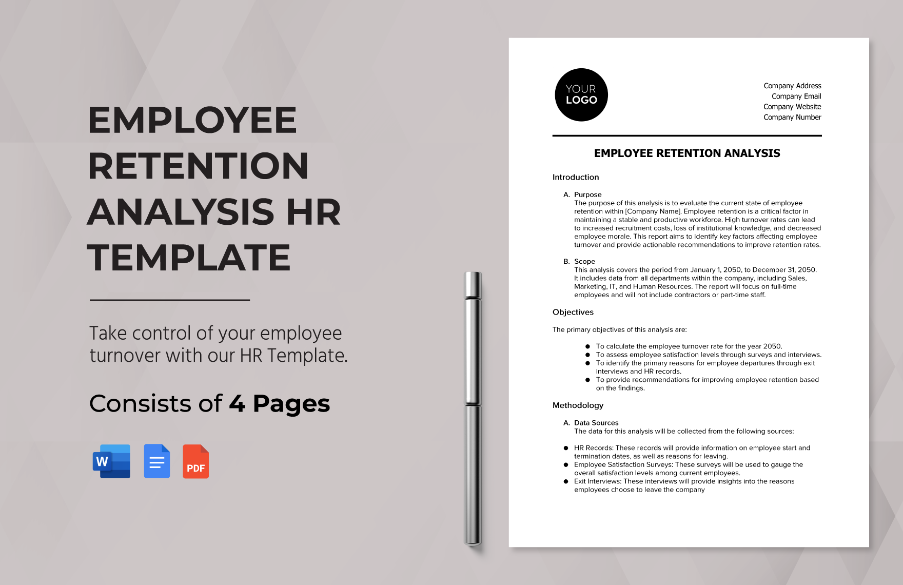 Employee Retention Analysis HR Template in Word, PDF