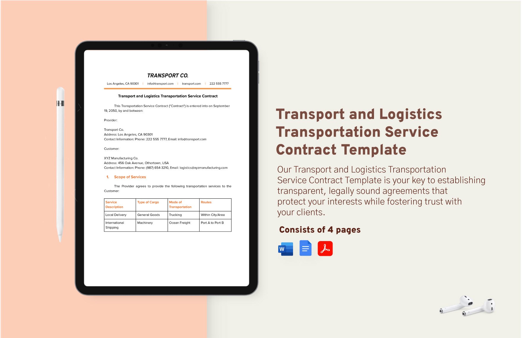 Transport and Logistics Transportation Service Contract Template