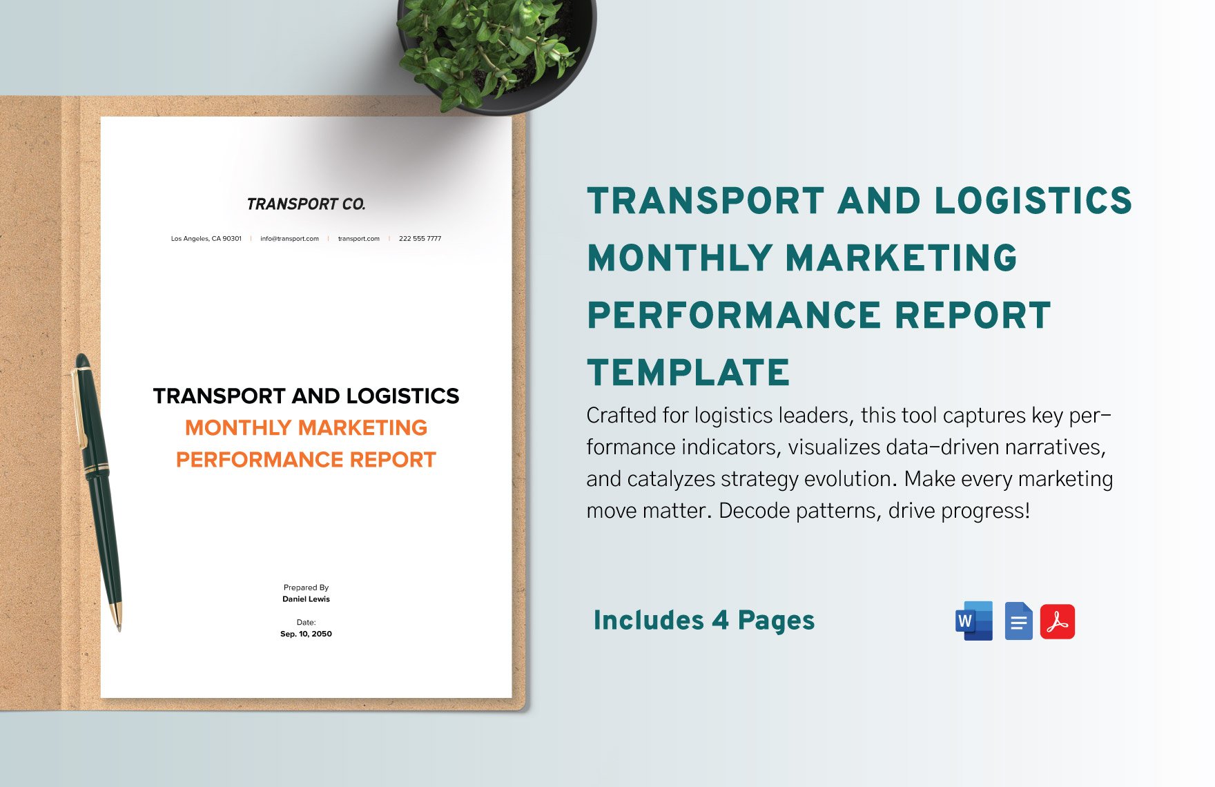 Transport and Logistics Monthly Marketing Performance Report Template