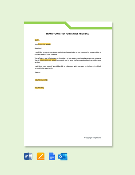 Thank You Letter for Your Service Template - Google Docs, Word ...