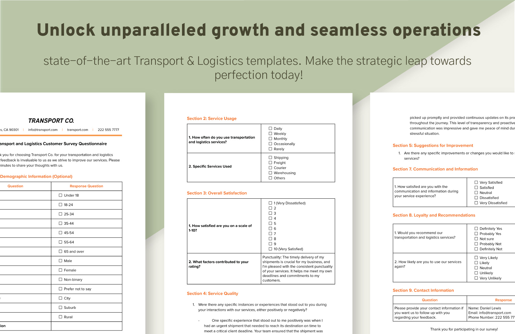 Transport and Logistics Customer Survey Questionnaire Template