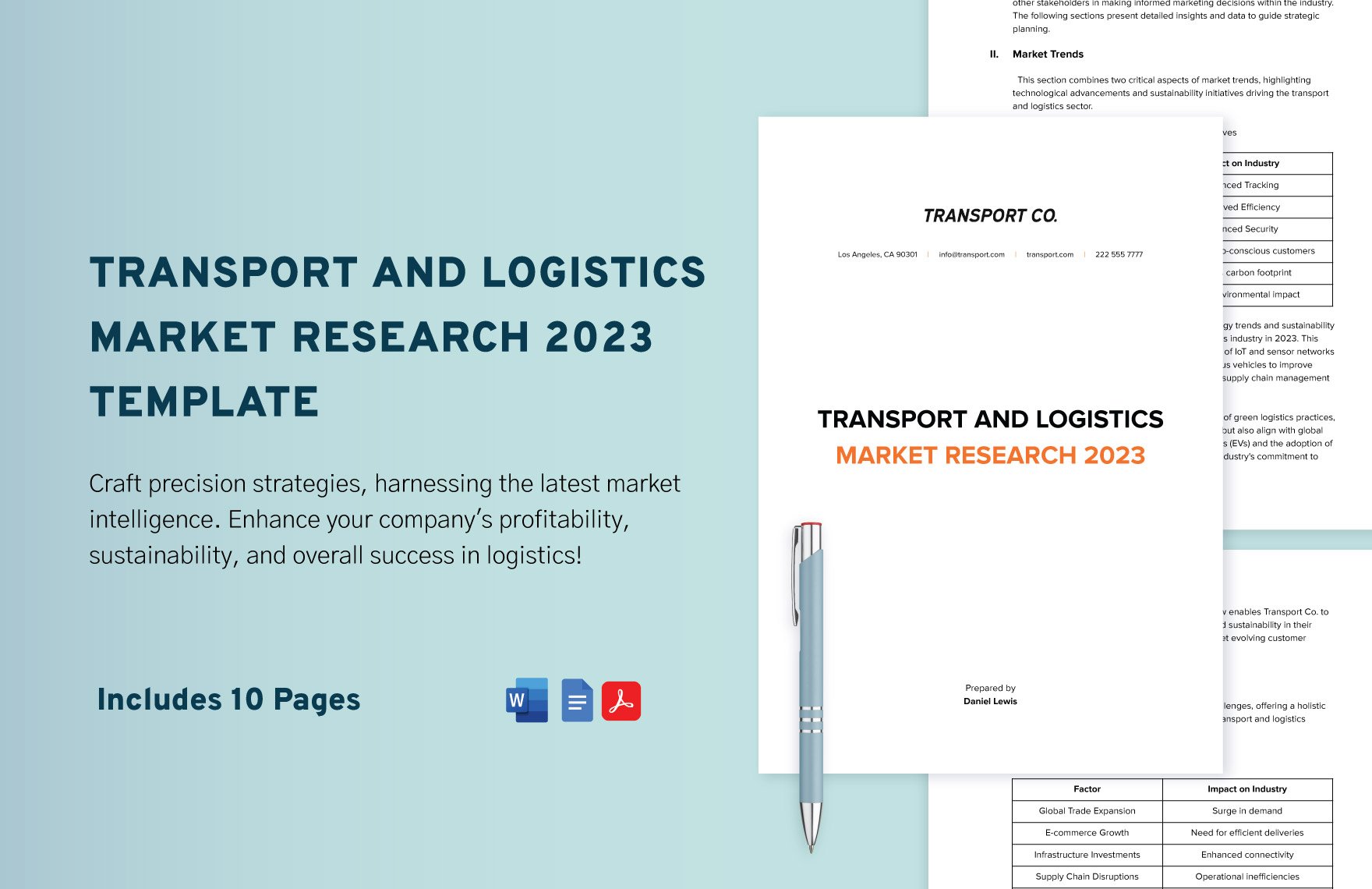 Transport and Logistics Market Research 2023 Template in Word, Google Docs, PDF
