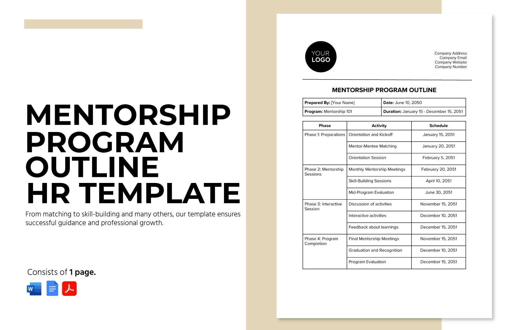 Mentorship Program Outline HR Template in Word, Google Docs, PDF