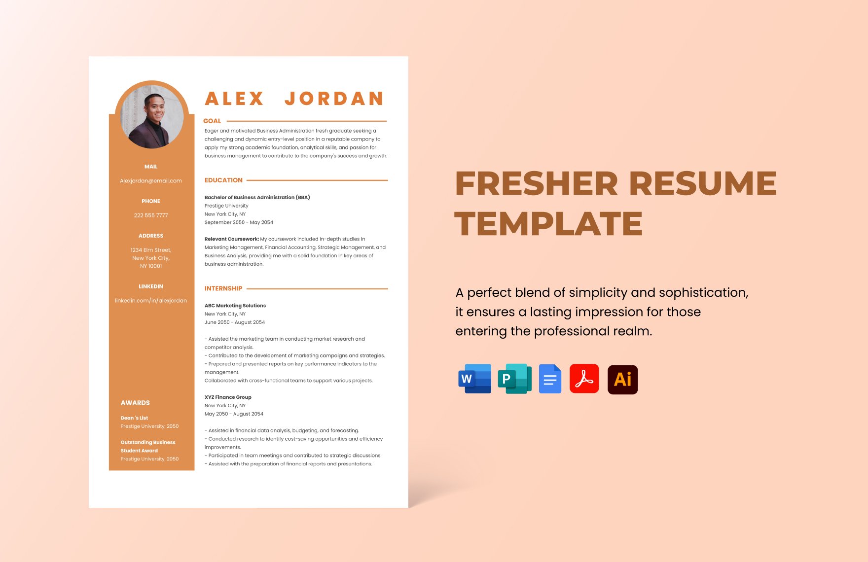 Free Fresher Resume Template in Word, Google Docs, PDF, Illustrator, Apple Pages, Publisher
