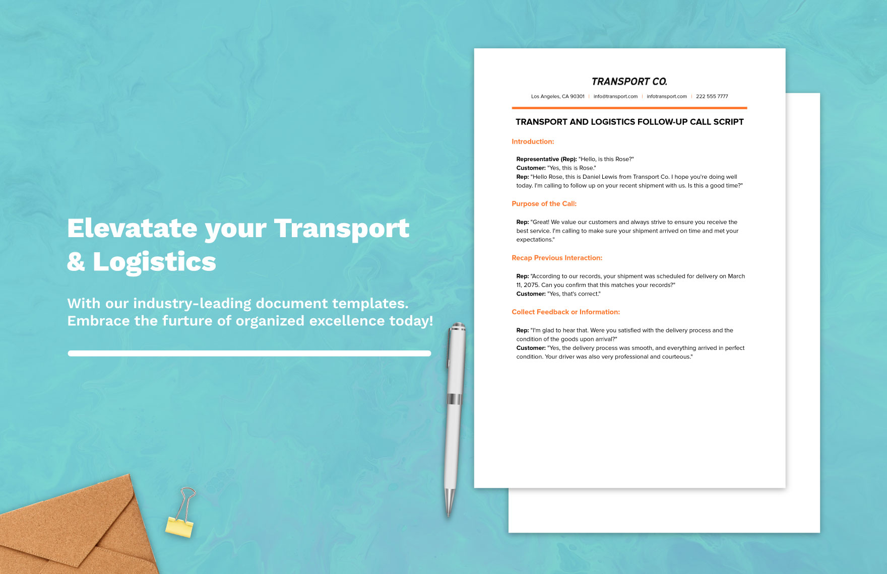 Transport and Logistics Follow-up Call Script Template