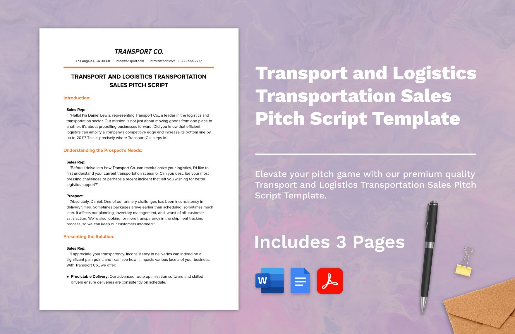 Transport and Logistics Transportation Sales Pitch Script Template