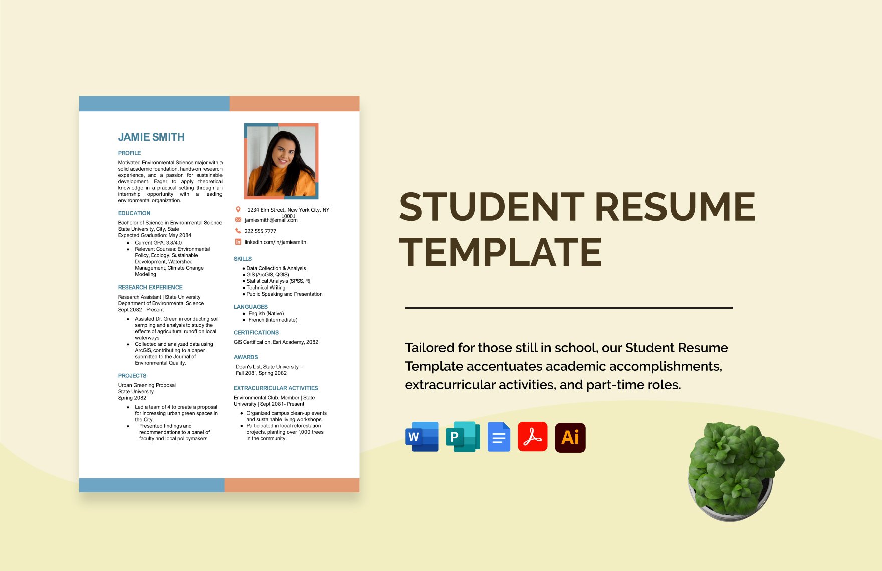 Free Student Resume Template in Word, Google Docs, PDF, Illustrator, Apple Pages, Publisher