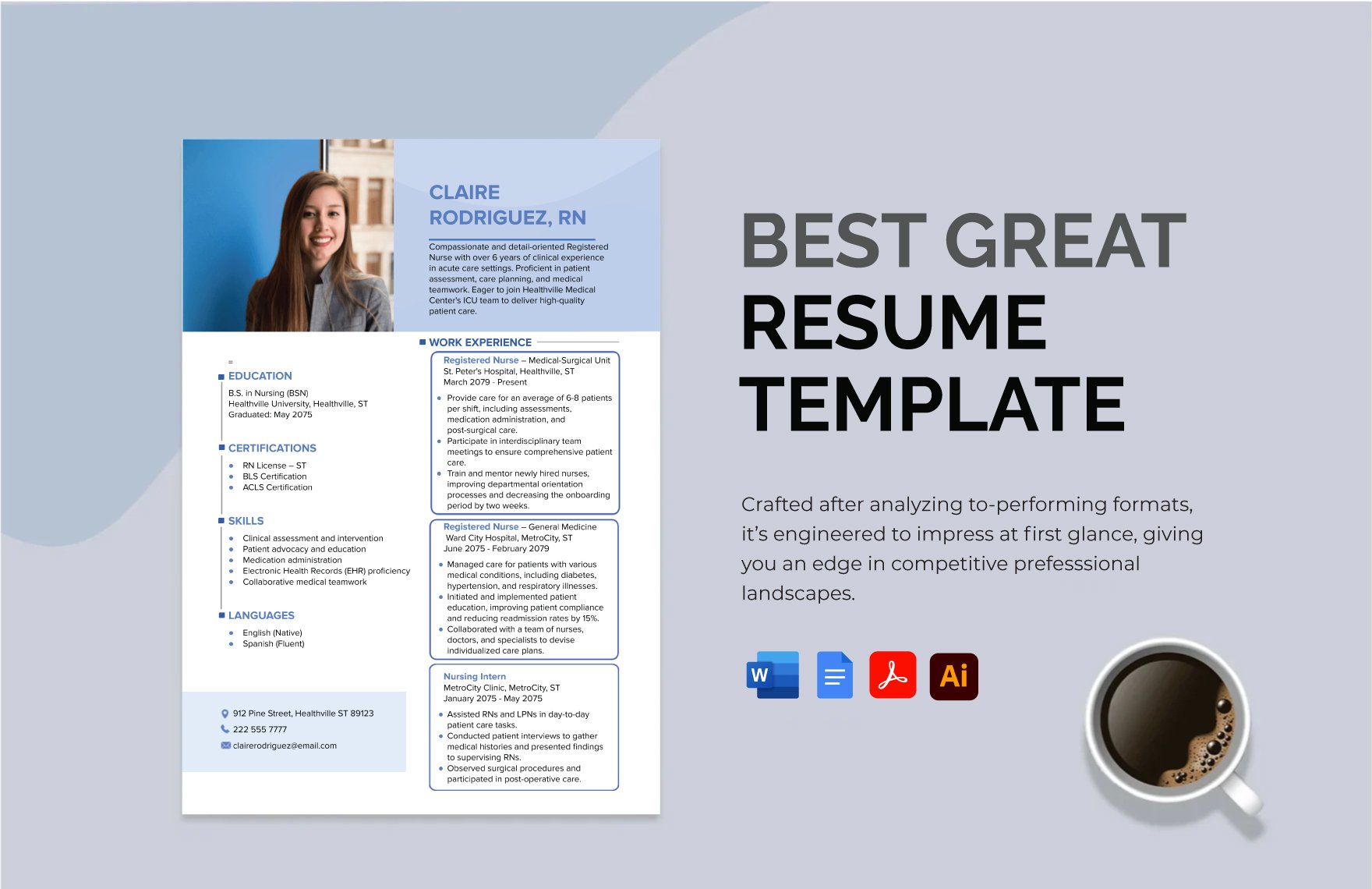 Free Best Great Resume Template in Word, Google Docs, PDF, Illustrator, Apple Pages