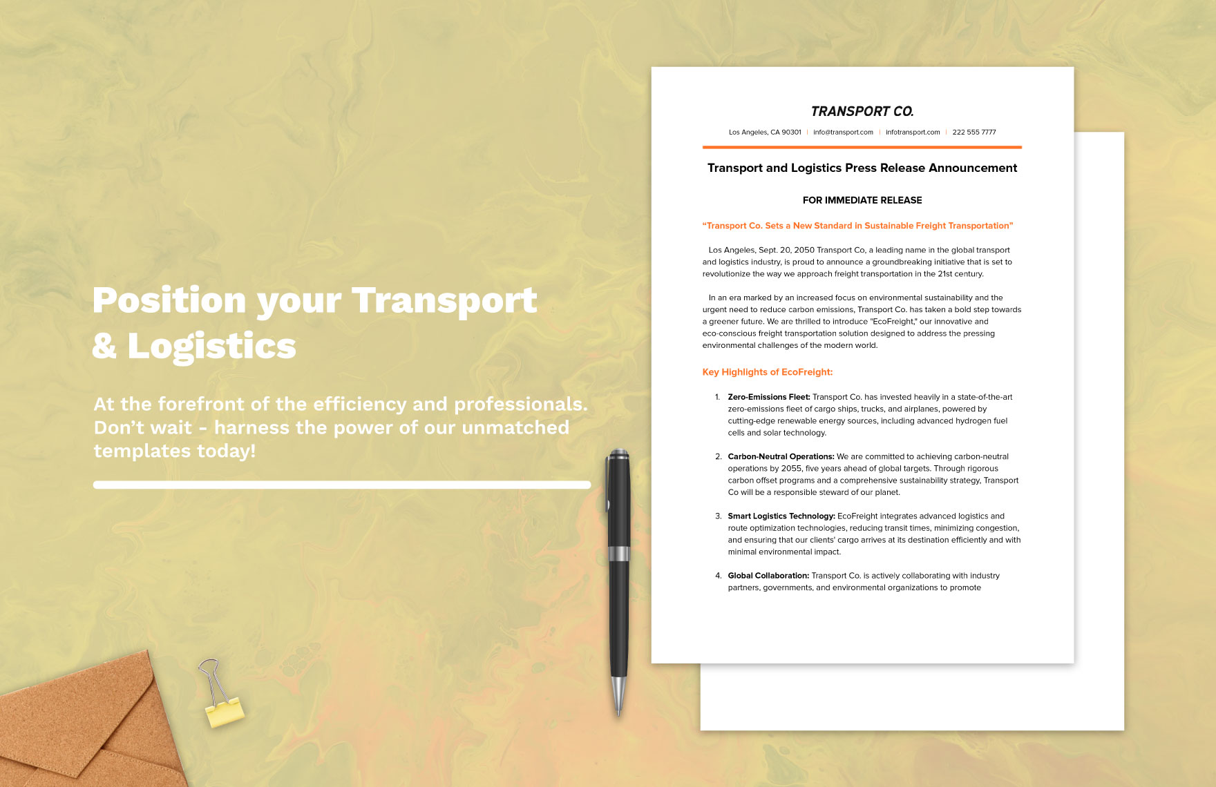 Transport and Logistics Press Release Announcement Template