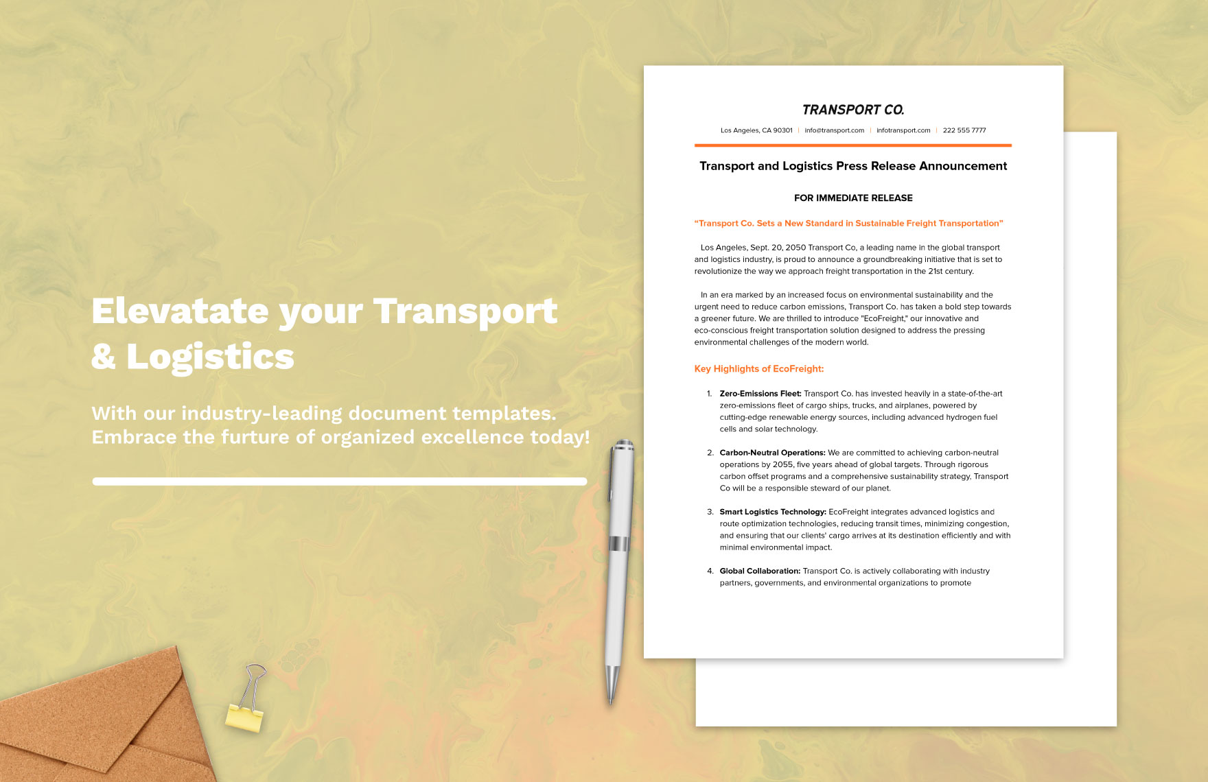 Transport and Logistics Press Release Announcement Template