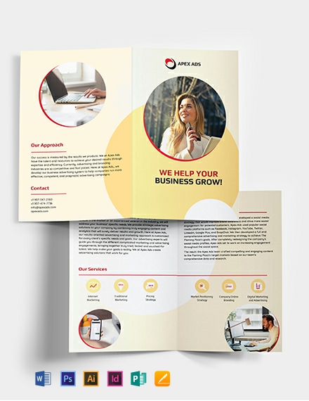 Advertising Consultant Bi-Fold Brochure Template - Illustrator, InDesign, Word, Apple Pages, PSD, Publisher