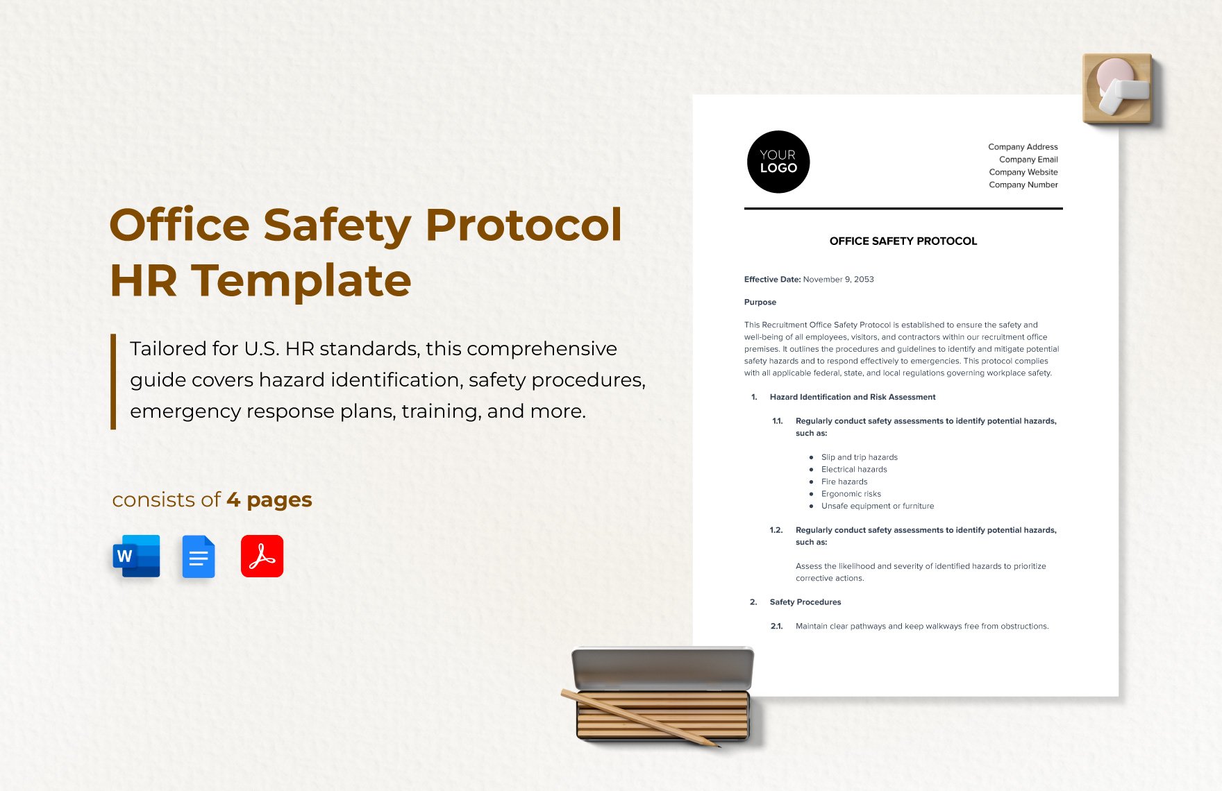 Office Safety Protocol HR Template in Word, Google Docs, PDF