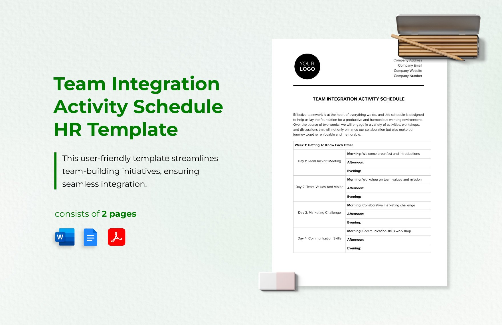 Team Integration Activity Schedule HR Template in Word, Google Docs, PDF