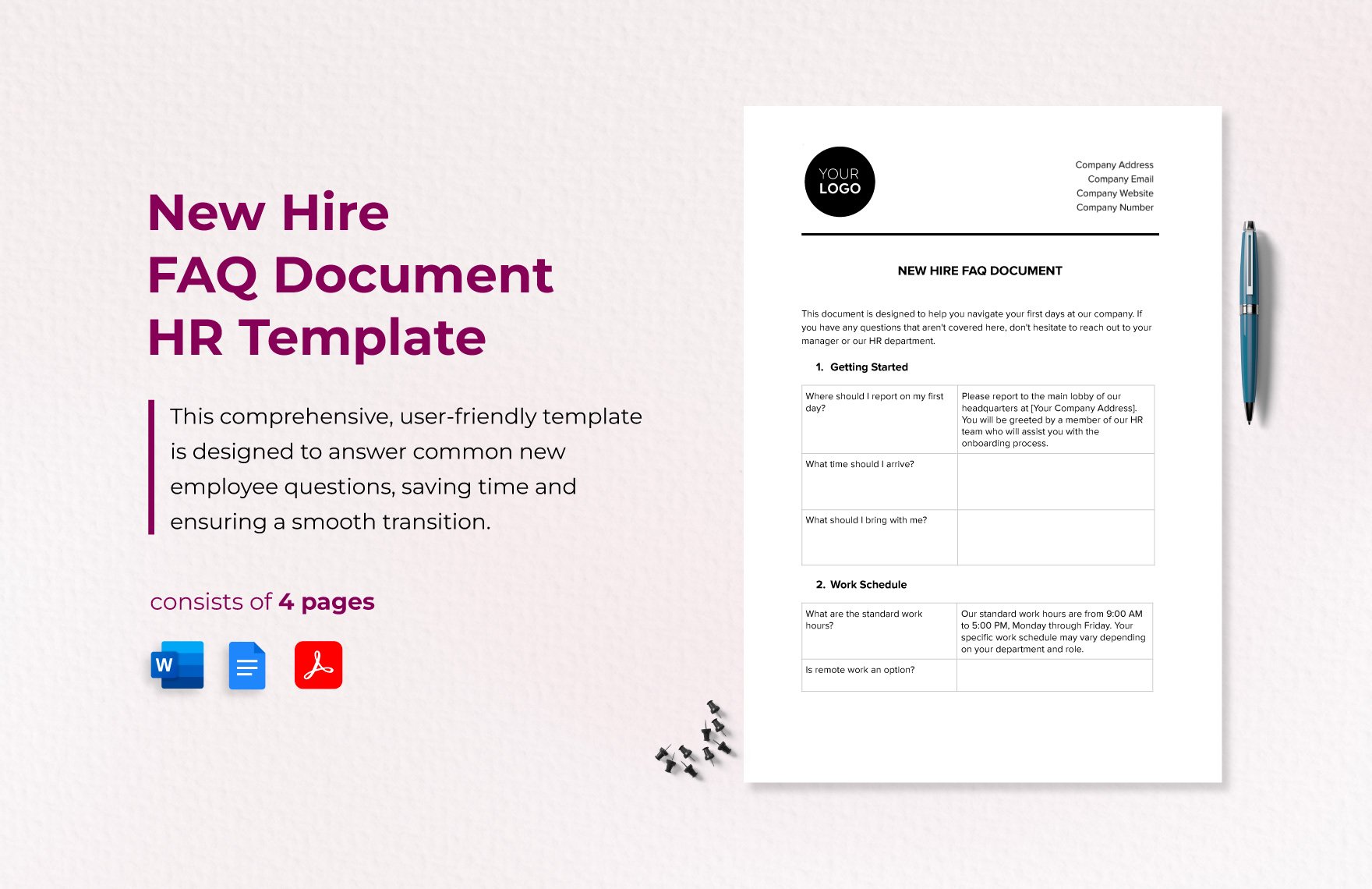 New Hire FAQ Document HR Template in Word, Google Docs, PDF