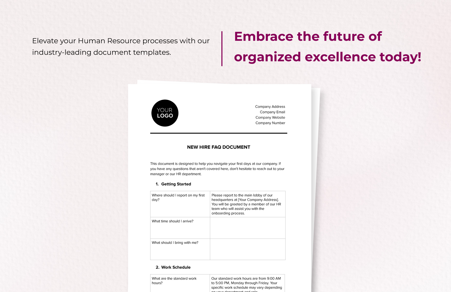 New Hire FAQ Document HR Template