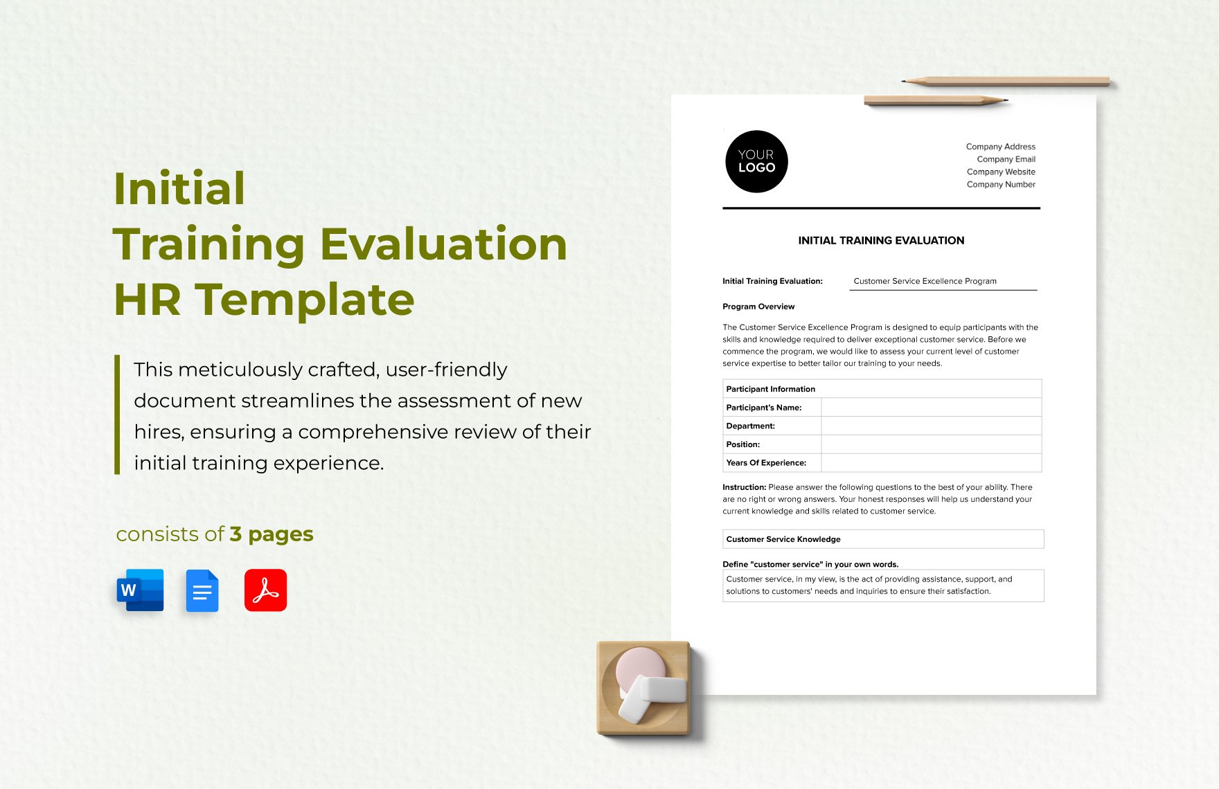 Initial Training Evaluation HR Template in Word, Google Docs, PDF