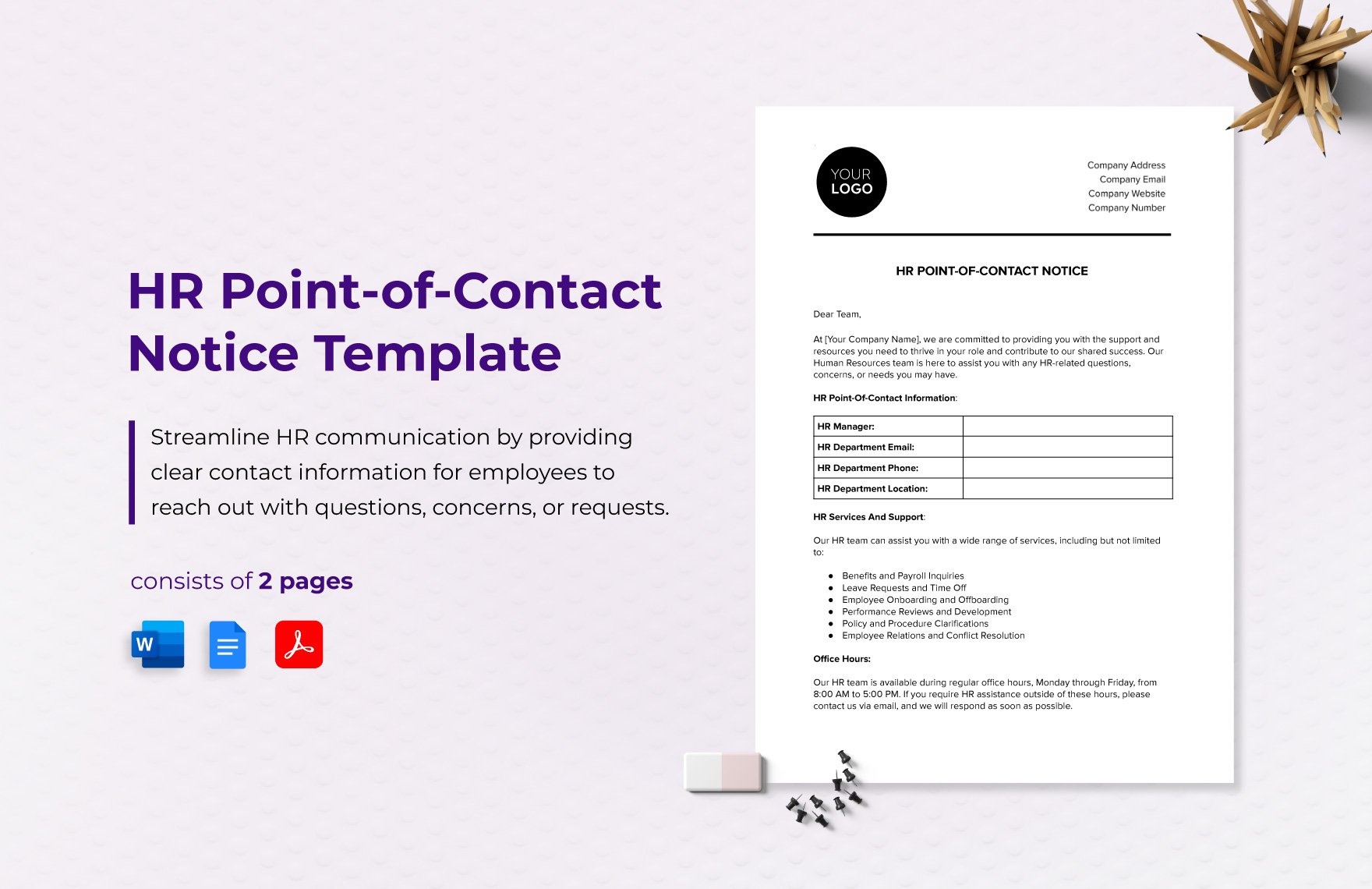 HR Point-of-Contact Notice Template in Word, Google Docs, PDF