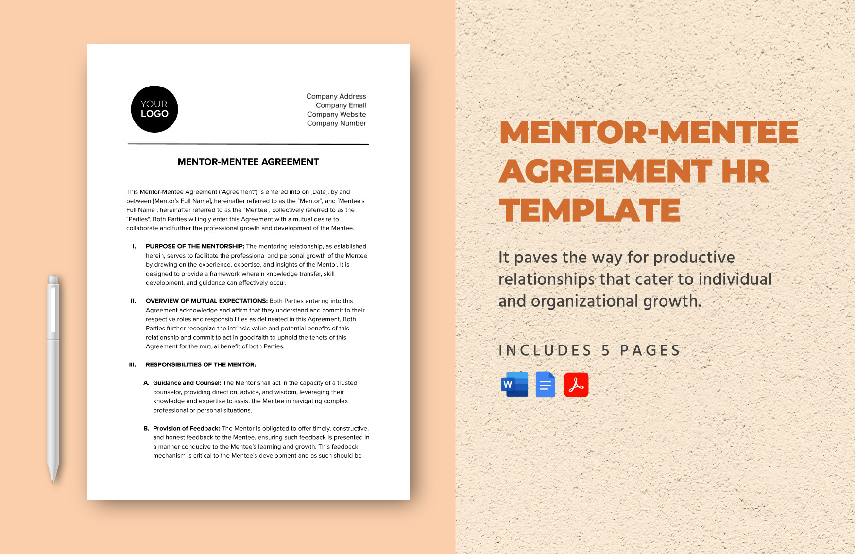 Mentor-Mentee Agreement HR Template in Word, Google Docs, PDF