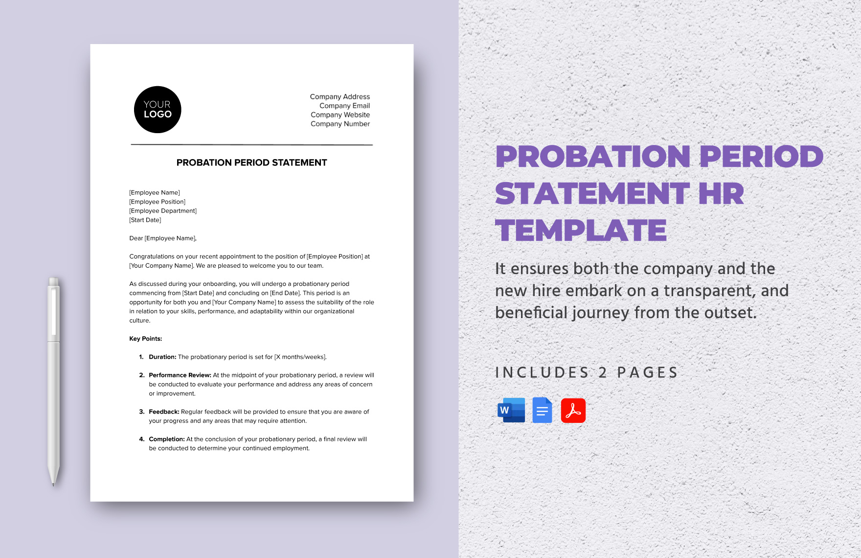 Probation Period Statement HR Template in Word, Google Docs, PDF