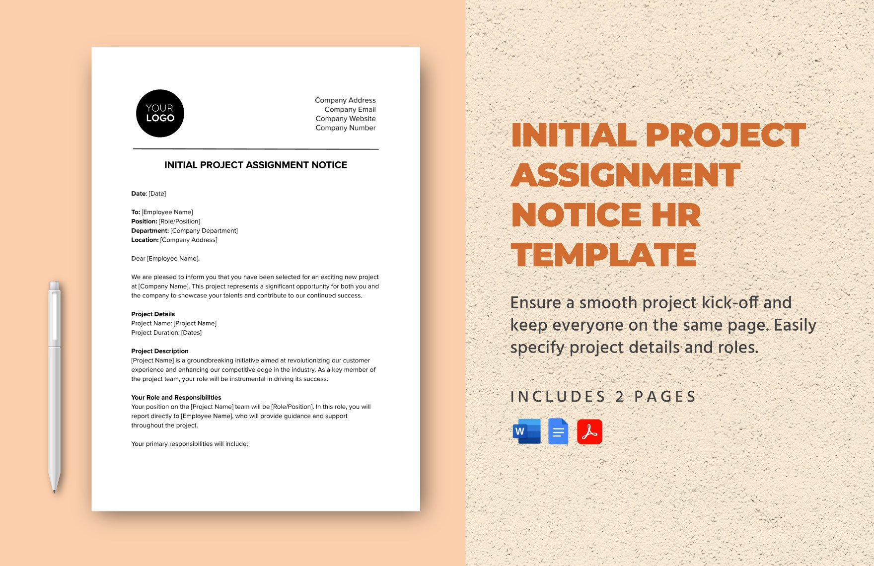 Initial Project Assignment Notice HR Template in Word, Google Docs, PDF