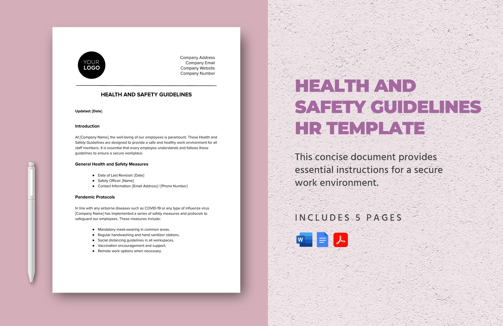 Health and Safety Guidelines HR Template in Word, Google Docs, PDF