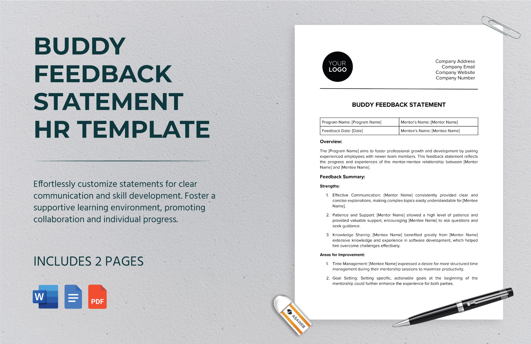 Buddy Feedback Statement HR Template  in Word, Google Docs, PDF