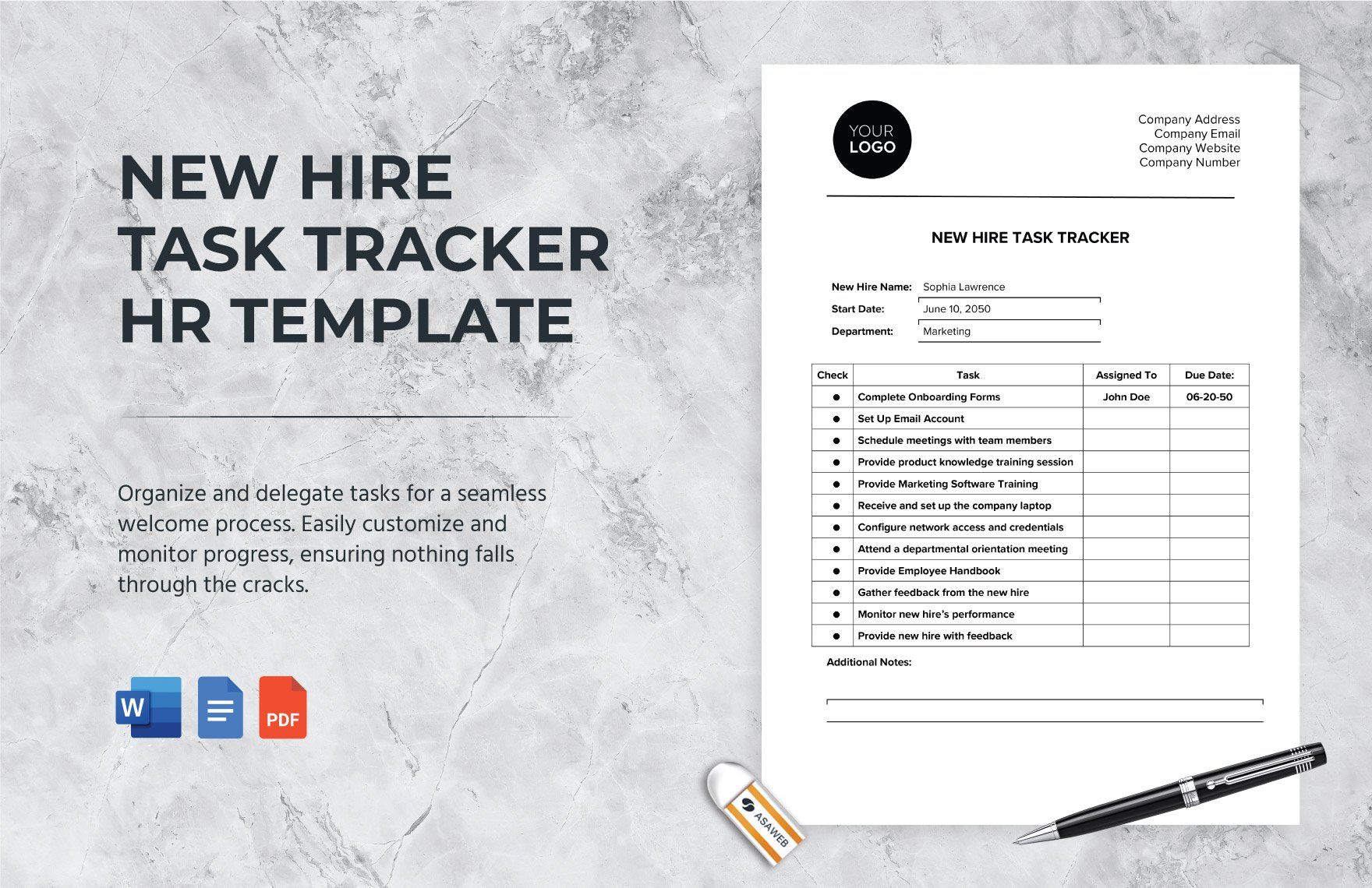 New Hire Task Tracker HR Template in Word, Google Docs, PDF