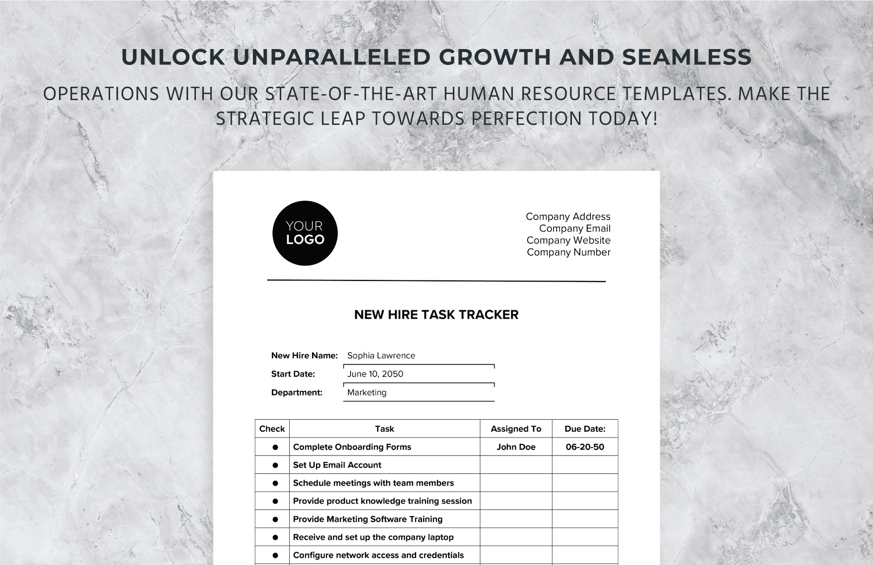 New Hire Task Tracker HR Template