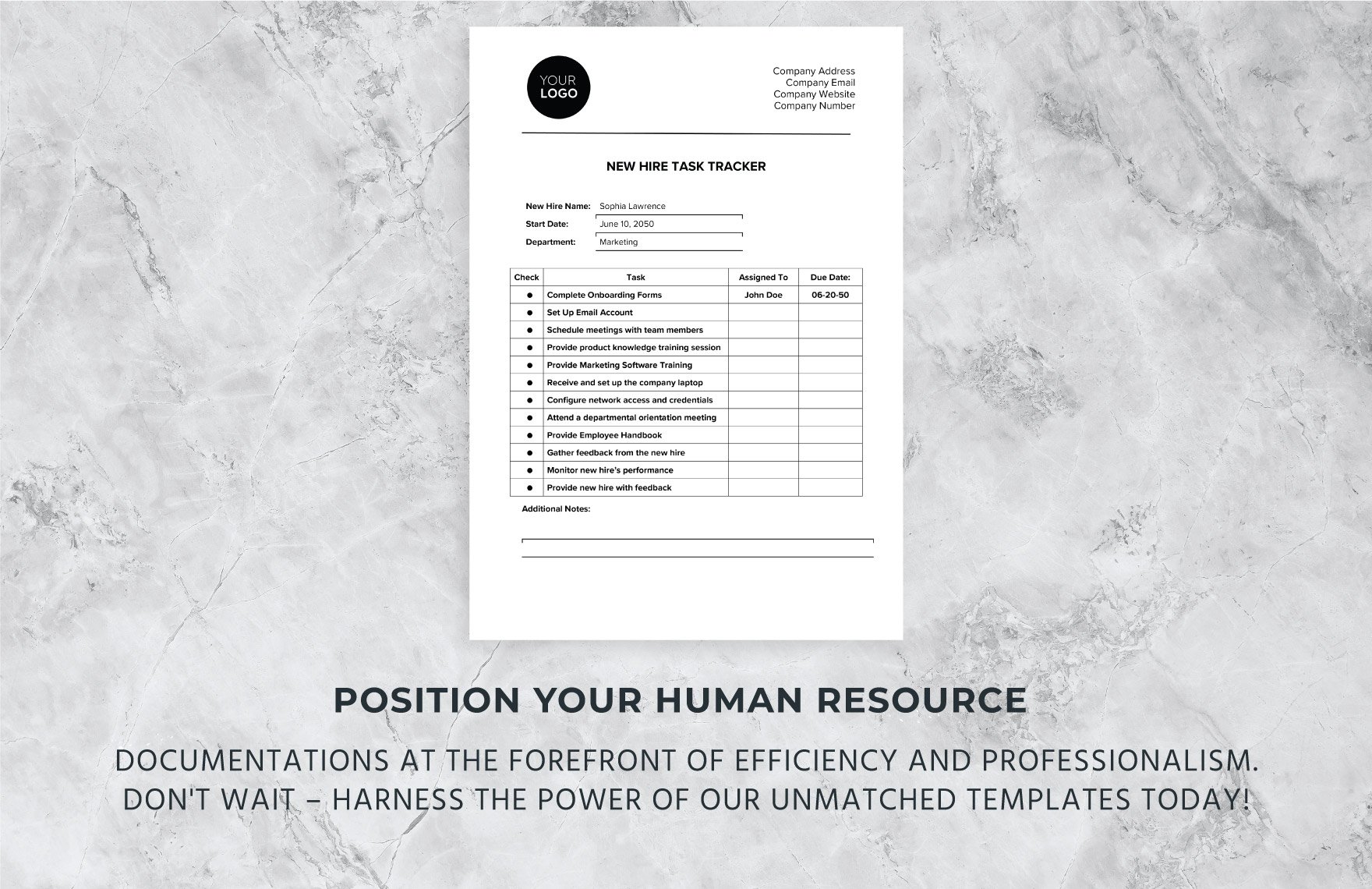 New Hire Task Tracker HR Template