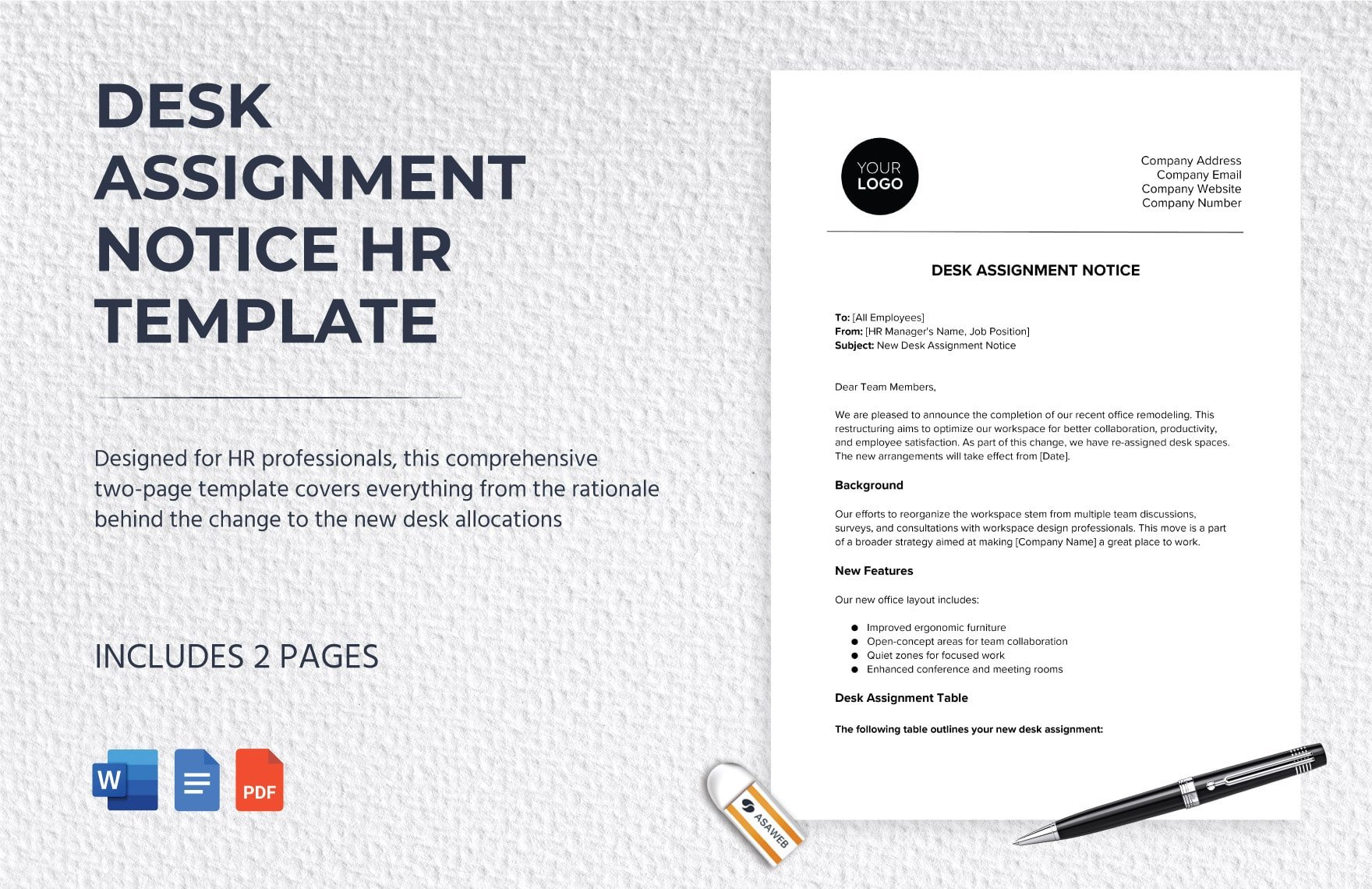 Desk Assignment Notice HR Template in Word, Google Docs, PDF