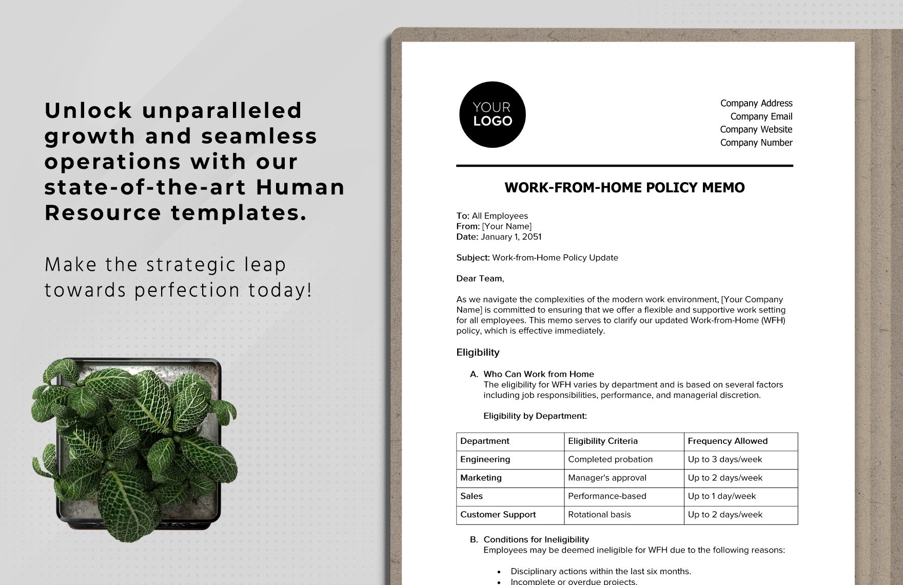Work-from-Home Policy Memo HR Template