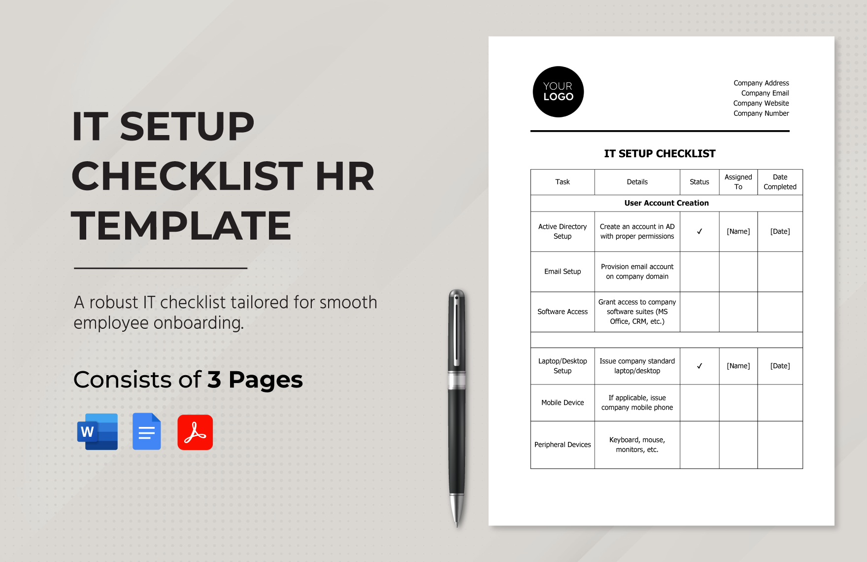 IT Setup Checklist HR Template in Word, Google Docs, PDF