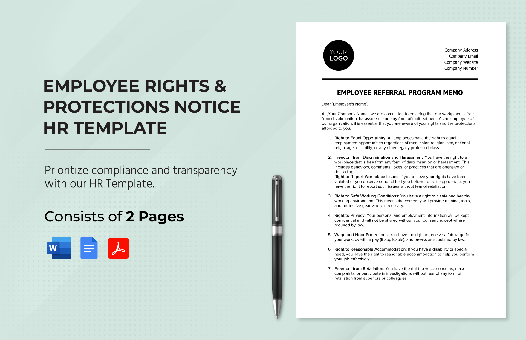 Employee Rights & Protections Notice HR Template