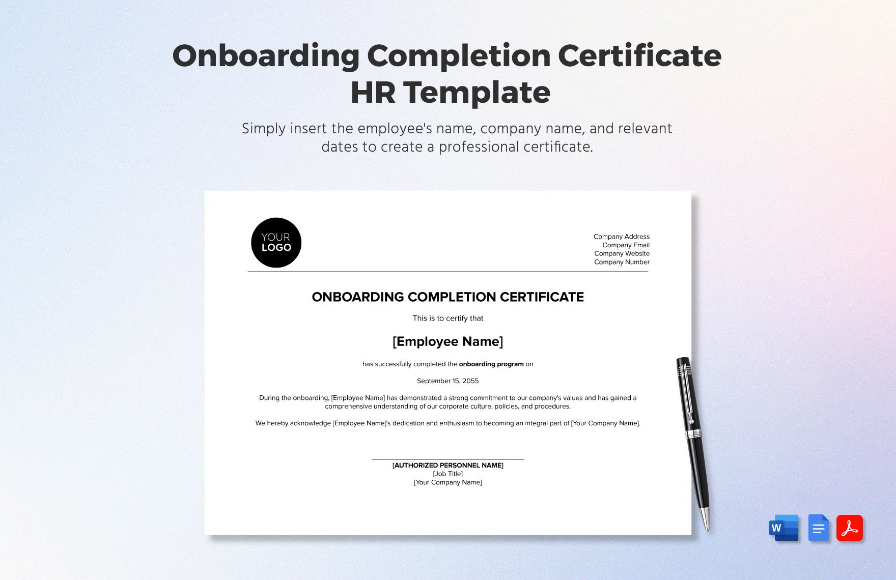 Onboarding Completion Certificate HR Template
