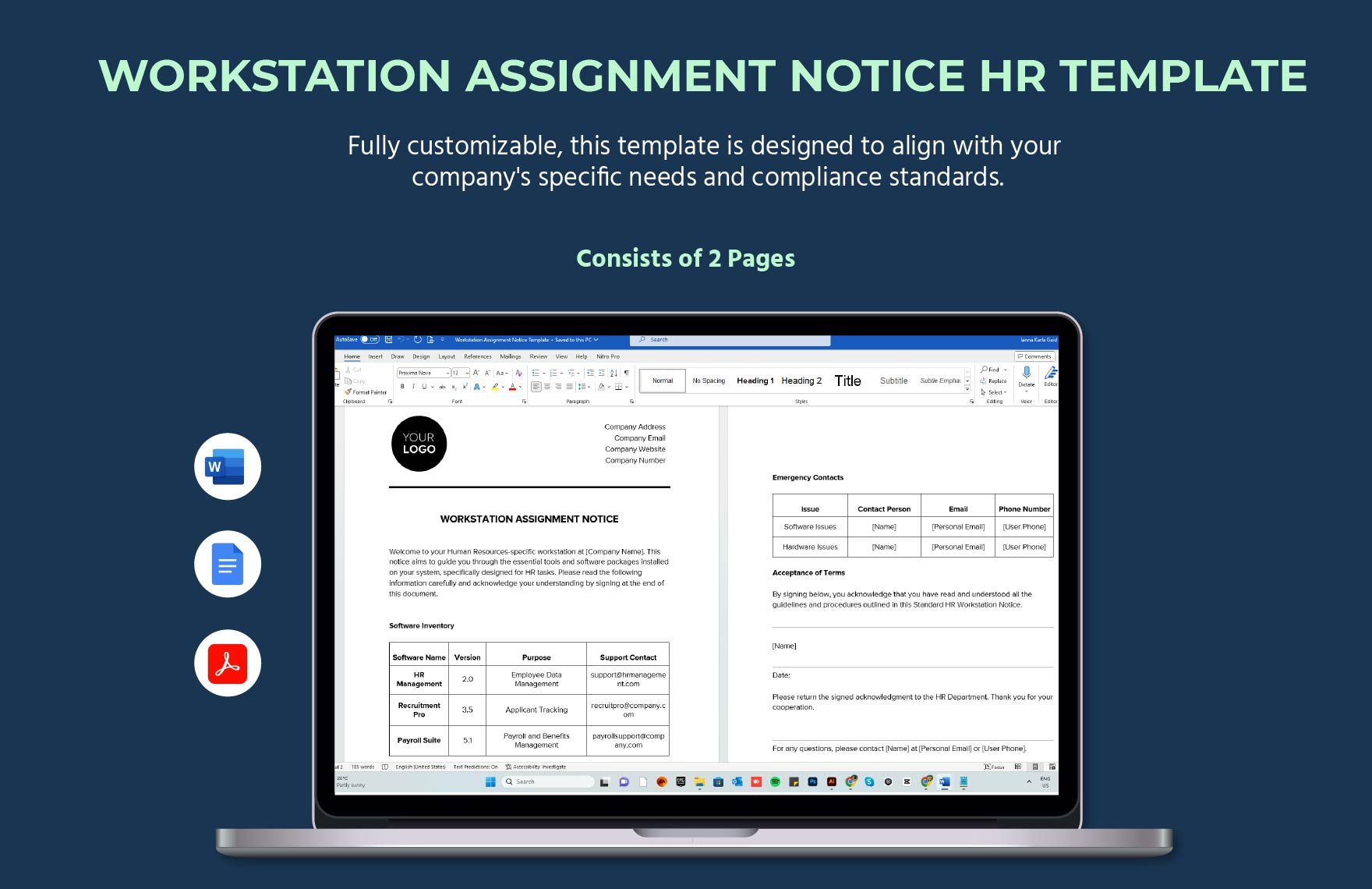 Workstation Assignment Notice HR Template in Word, Google Docs, PDF