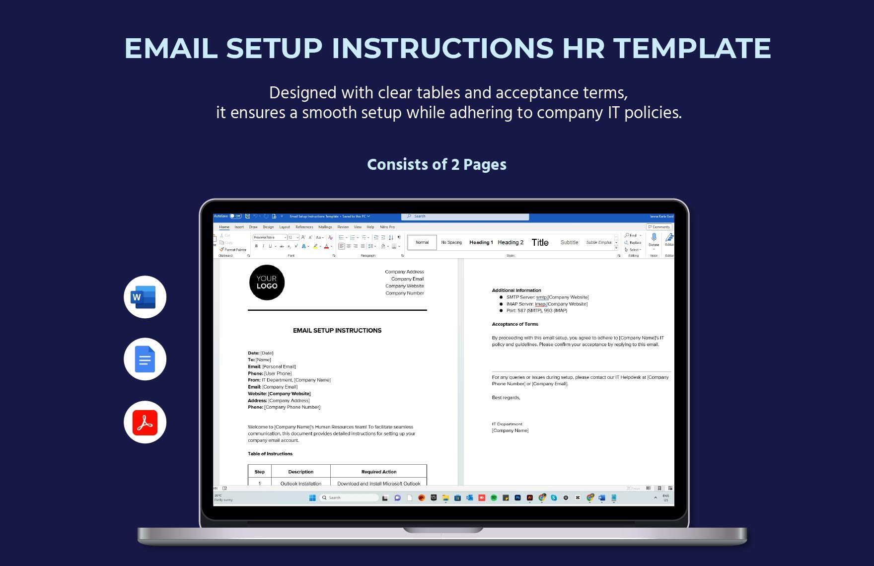 Email Setup Instructions HR Template in Word, Google Docs, PDF