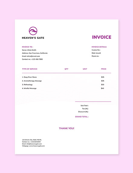 free massage invoice template google docs google sheets excel word template net