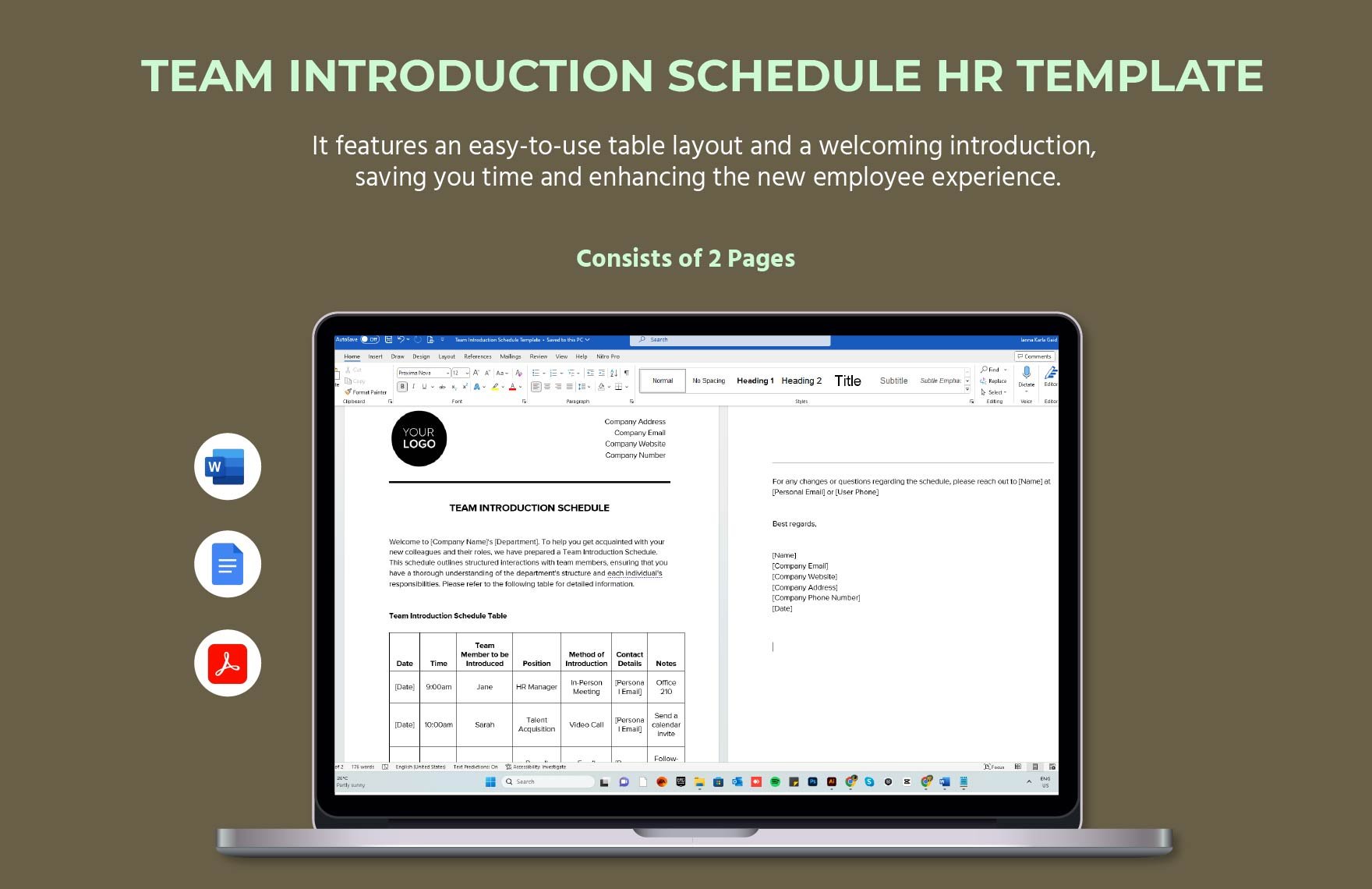 Team Introduction Schedule HR Template in Word, Google Docs, PDF